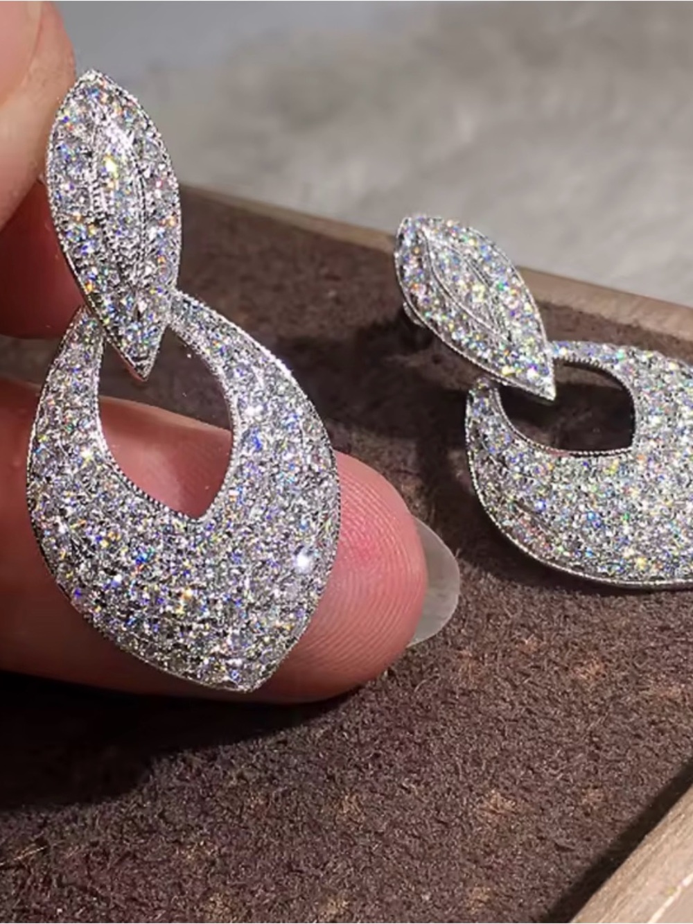 Silver Crystal Pavé Teardrop Statement Earrings - Sparkling White